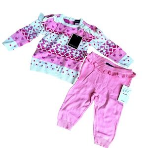 Andy & Evan Pink Fair Isle Set 2PC Outfit Sweater Pants Knit Baby Girl 9-12M NWT